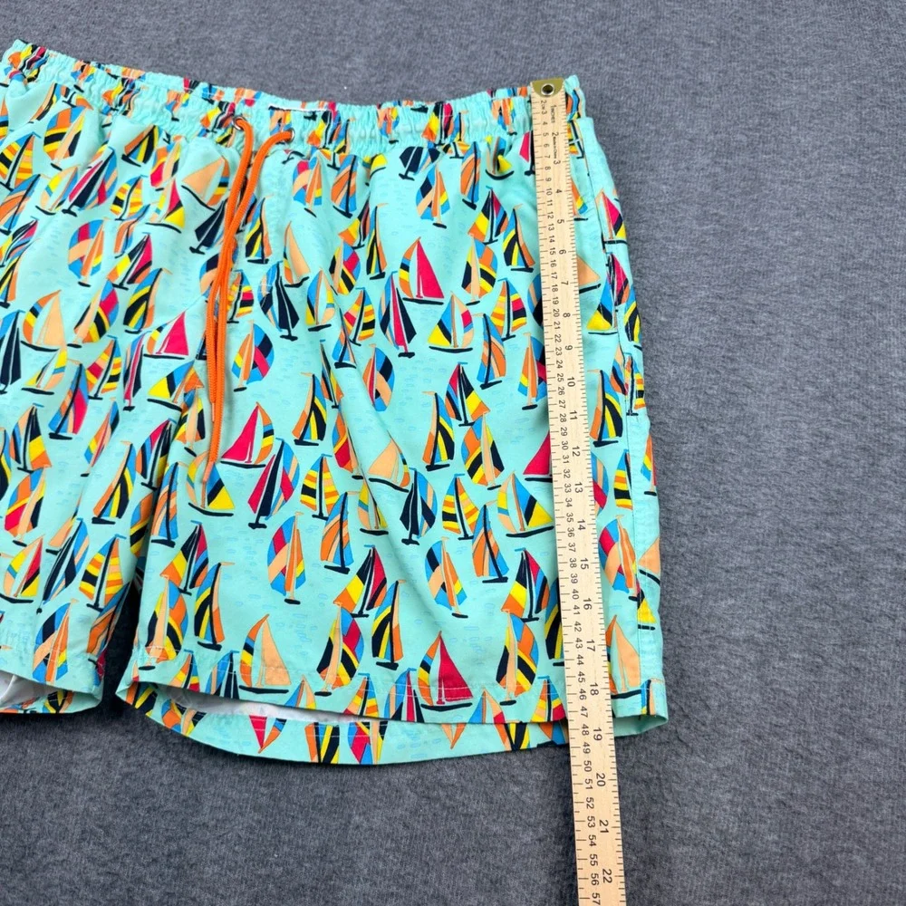 Club Room Swim Trunks Men's XXL Aqua Sailboat Print Drawstring Mesh Lined Shorts